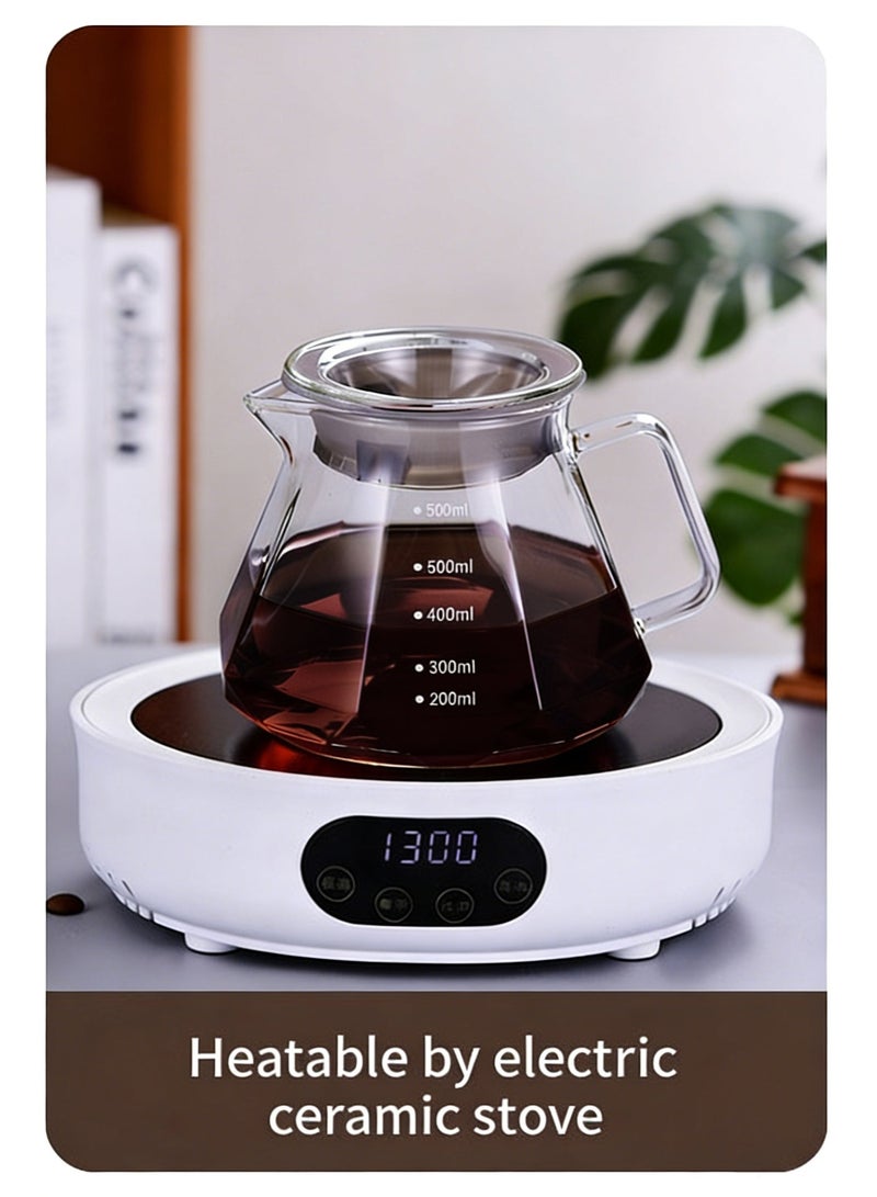 إبريق قهوة زجاجي من زجاج البوروسيليكات V60، سعة 600 مل، ماكينة قهوة ثمانية الأضلاع بتصميم ماسي، إبريق شاي زجاجي لتحضير القهوة بالتقطير مع غطاء، مثالي لماكينات القهوة بالتقطير، وعاء تقديم قهوة زجاجي، قمع تقطير قهوة، مثالي لتحضير وتقديم القهوة - Image 5