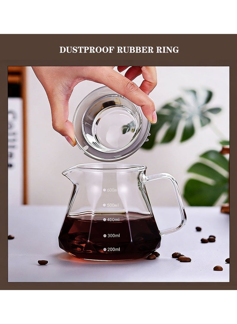إبريق قهوة زجاجي من زجاج البوروسيليكات V60، سعة 600 مل، ماكينة قهوة ثمانية الأضلاع بتصميم ماسي، إبريق شاي زجاجي لتحضير القهوة بالتقطير مع غطاء، مثالي لماكينات القهوة بالتقطير، وعاء تقديم قهوة زجاجي، قمع تقطير قهوة، مثالي لتحضير وتقديم القهوة - Image 3
