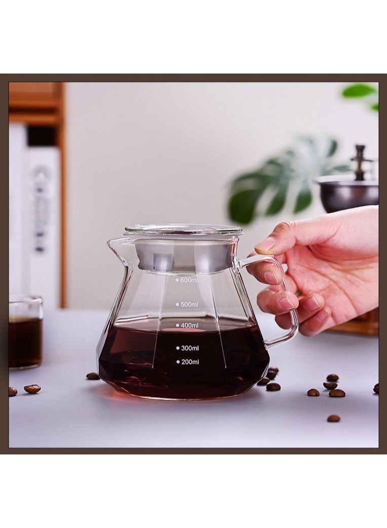 إبريق قهوة زجاجي من زجاج البوروسيليكات V60، سعة 600 مل، ماكينة قهوة ثمانية الأضلاع بتصميم ماسي، إبريق شاي زجاجي لتحضير القهوة بالتقطير مع غطاء، مثالي لماكينات القهوة بالتقطير، وعاء تقديم قهوة زجاجي، قمع تقطير قهوة، مثالي لتحضير وتقديم القهوة - Image 2