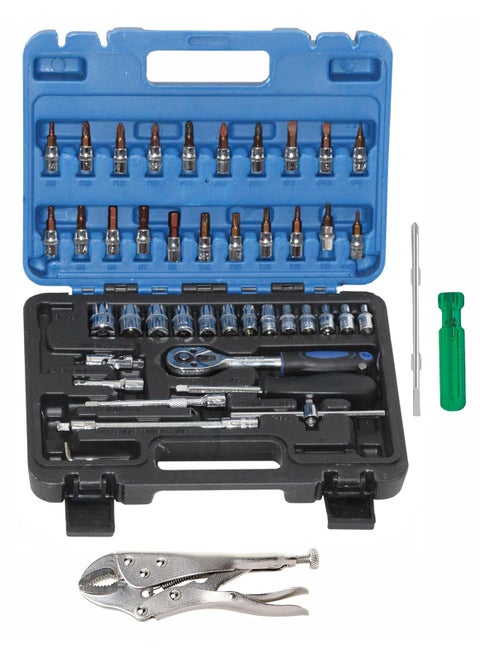 Digital Craft Hand Tool Kit Car Ratchet Wrench Assembly Tool Household Repair Tools Automotive Set 46PC Socket Set10 Inch Lock Plier6Inch 2 In 1 Screw Driver