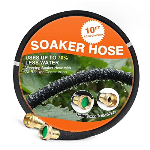 AIODE Soaker Hose 10 FT for Garden 1/2" Diameter Irrigation Hose Save 70% of Water Solid Brass Interface Eminently Suitable for Lawn and Garden Beds Cover - Image 1