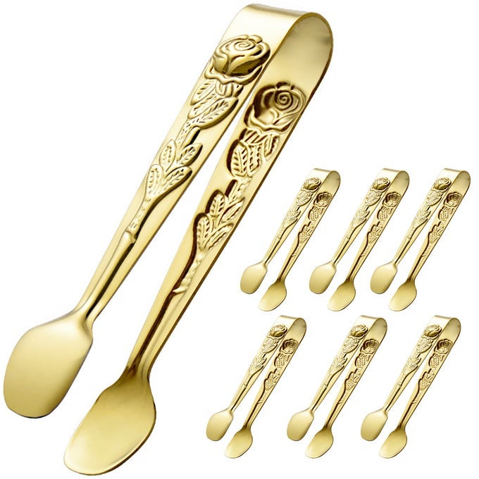 6PCS MINI SERVING TONGS 4 INCHES SMALL ROSE SUGAR CUBE TONGS GOLD