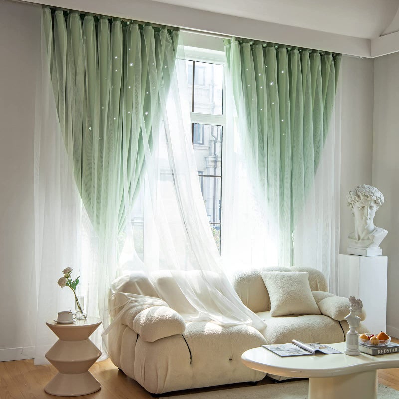 Loyala Stars Blackout Curtains for Bedroom - Double Layer, Kids, Cute - 63 Inch Long, Green, 42 x 63 Inch - Image 3