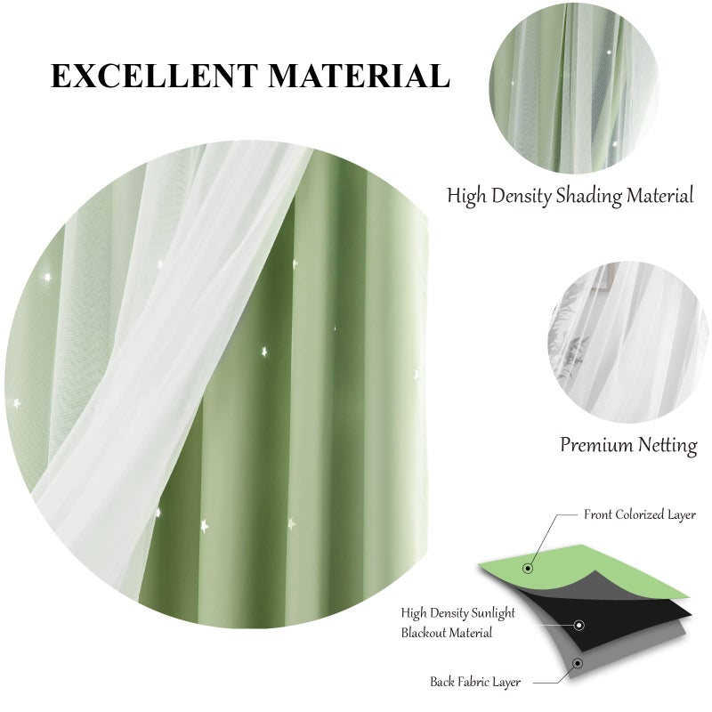 Loyala Stars Blackout Curtains for Bedroom - Double Layer, Kids, Cute - 63 Inch Long, Green, 42 x 63 Inch - Image 5