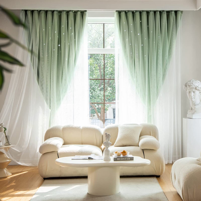 Loyala Stars Blackout Curtains for Bedroom - Double Layer, Kids, Cute - 63 Inch Long, Green, 42 x 63 Inch - Image 2