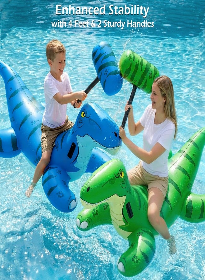 Jasonwell Pool Games Toys Floats -2Pack Inflatable Dinosaur Pool Floats with Blow Up Toy Hammers Ride on Pool Floaties for Kids Teens Adults Lounge Raft Summer Lake Beach Party Decorations (GN&BU XL) - Image 4