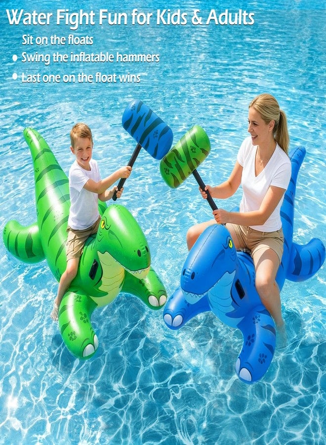Jasonwell Pool Games Toys Floats -2Pack Inflatable Dinosaur Pool Floats with Blow Up Toy Hammers Ride on Pool Floaties for Kids Teens Adults Lounge Raft Summer Lake Beach Party Decorations (GN&BU XL) - Image 2