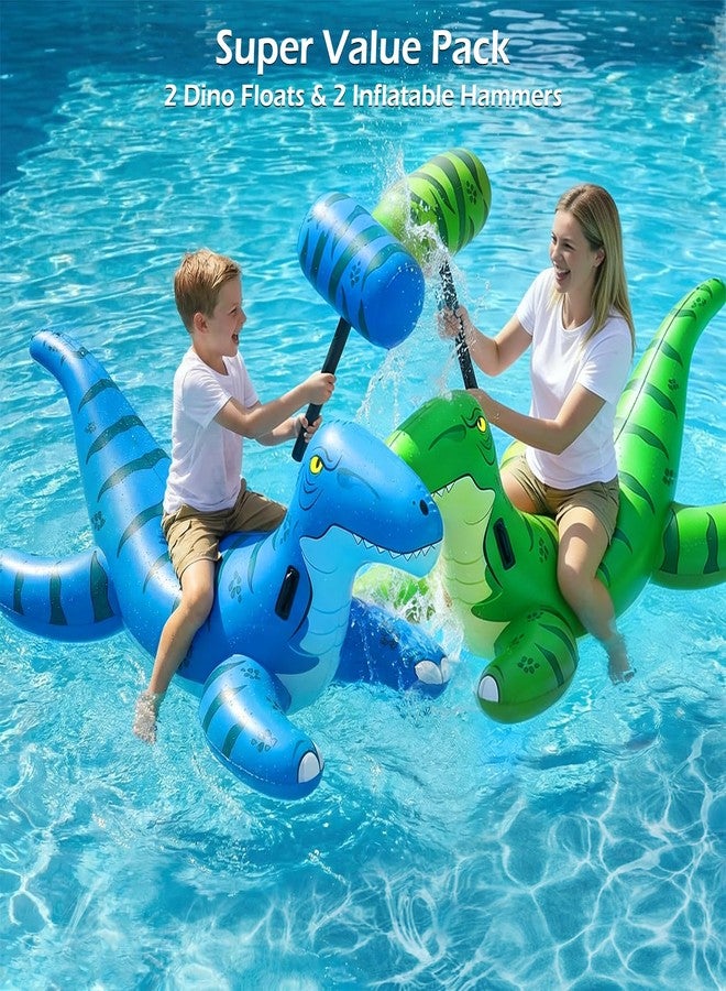 Jasonwell Pool Games Toys Floats -2Pack Inflatable Dinosaur Pool Floats with Blow Up Toy Hammers Ride on Pool Floaties for Kids Teens Adults Lounge Raft Summer Lake Beach Party Decorations (GN&BU XL) - Image 3