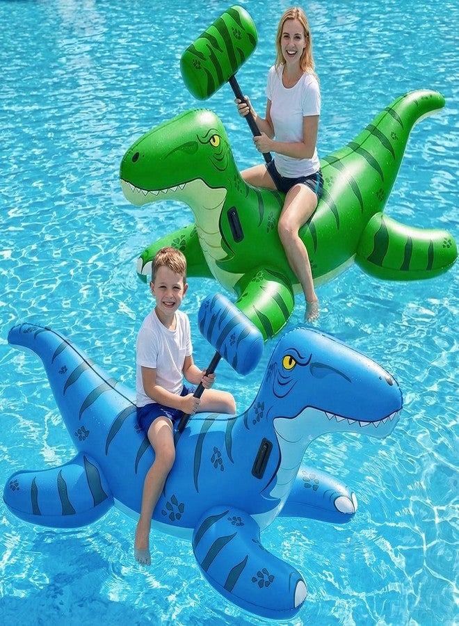 Jasonwell Pool Games Toys Floats -2Pack Inflatable Dinosaur Pool Floats with Blow Up Toy Hammers Ride on Pool Floaties for Kids Teens Adults Lounge Raft Summer Lake Beach Party Decorations (GN&BU XL) - Image 1