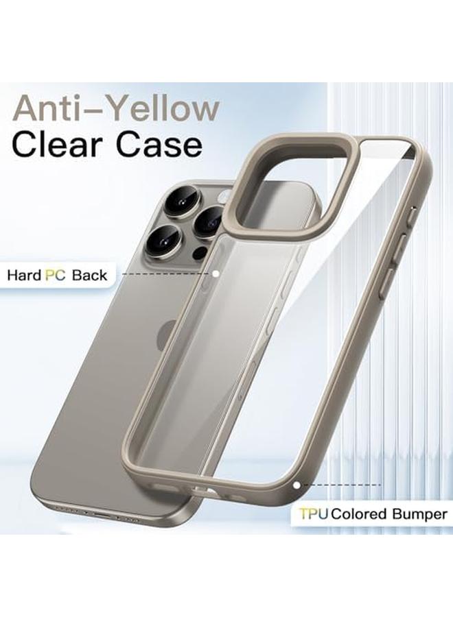 جي تيك جراب لهاتف iPhone 15 Pro مقاس 6.1 بوصة، غطاء ممتص للصدمات مقاوم للصدمات بلون سادة غير لامع بإطار TPU مضاد للخدش وظهر شفاف من التيتانيوم الطبيعي - Image 2