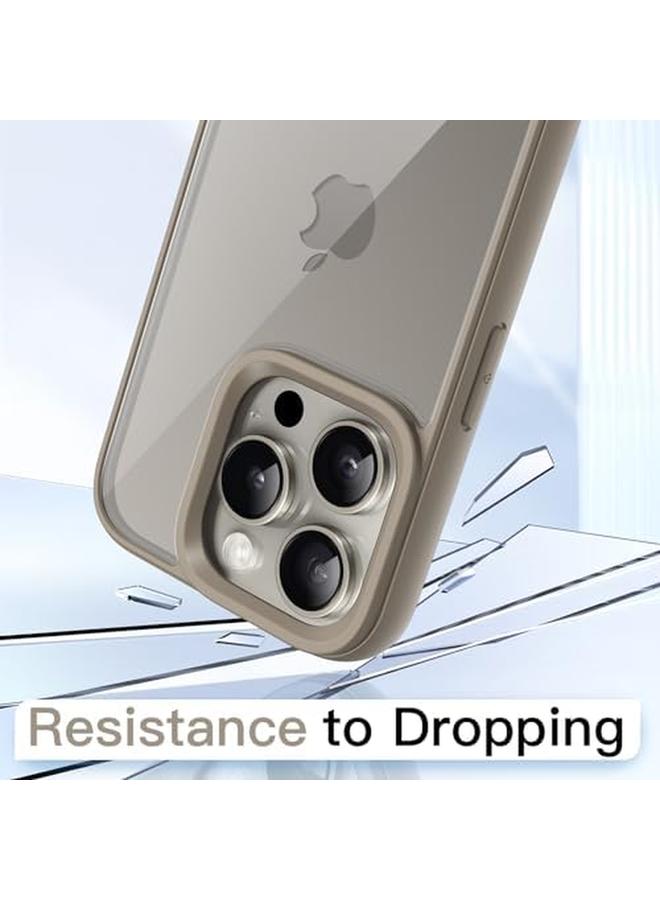 جي تيك جراب لهاتف iPhone 15 Pro مقاس 6.1 بوصة، غطاء ممتص للصدمات مقاوم للصدمات بلون سادة غير لامع بإطار TPU مضاد للخدش وظهر شفاف من التيتانيوم الطبيعي - Image 3