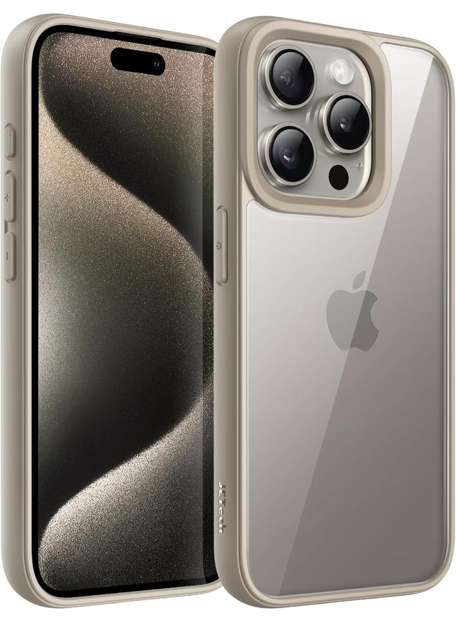 جي تيك جراب لهاتف iPhone 15 Pro مقاس 6.1 بوصة، غطاء ممتص للصدمات مقاوم للصدمات بلون سادة غير لامع بإطار TPU مضاد للخدش وظهر شفاف من التيتانيوم الطبيعي - Image 1