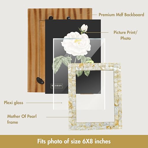 BEHOMA Wood Elegant Mother Of Pearl Handcrafted Rectangular Photo Frame Tabletop | Wooden Picture Frame | Best Gift For Home Decor, Birthday, Anniversary, Valentine'S Day (Off White, 6X8 Inches) - Image 5