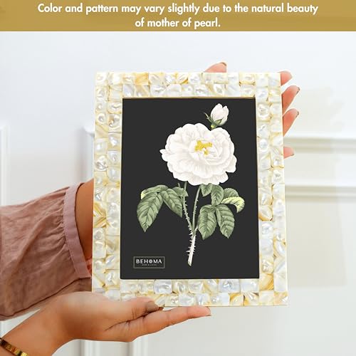 BEHOMA Wood Elegant Mother Of Pearl Handcrafted Rectangular Photo Frame Tabletop | Wooden Picture Frame | Best Gift For Home Decor, Birthday, Anniversary, Valentine'S Day (Off White, 6X8 Inches) - Image 2