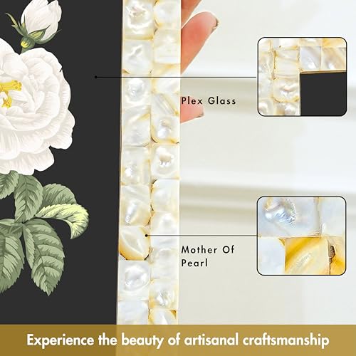 BEHOMA Wood Elegant Mother Of Pearl Handcrafted Rectangular Photo Frame Tabletop | Wooden Picture Frame | Best Gift For Home Decor, Birthday, Anniversary, Valentine'S Day (Off White, 6X8 Inches) - Image 3