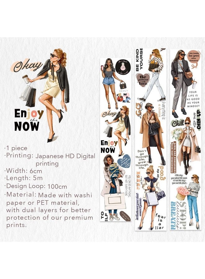 WT Wide Pet Tape, Journal Scrapbook Bujo Planner Diy Craft Supplies, Chic Attitude, Fashion Outfit Girls Decorative Tape, Characters, Transparent Clear Adhesive, Single Roll, Original Designs, - Image 2