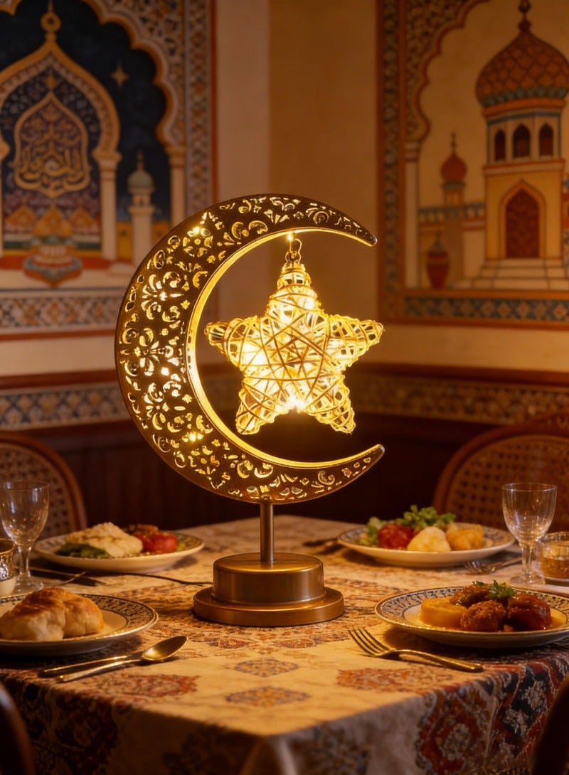 GZYIZHOU Ramadan Lights , Moon & Star Table Lamp - Warm White Ramadan Decorations for Home Iftar Gatherings, Festive Islamic Desktop Decor - Image 1