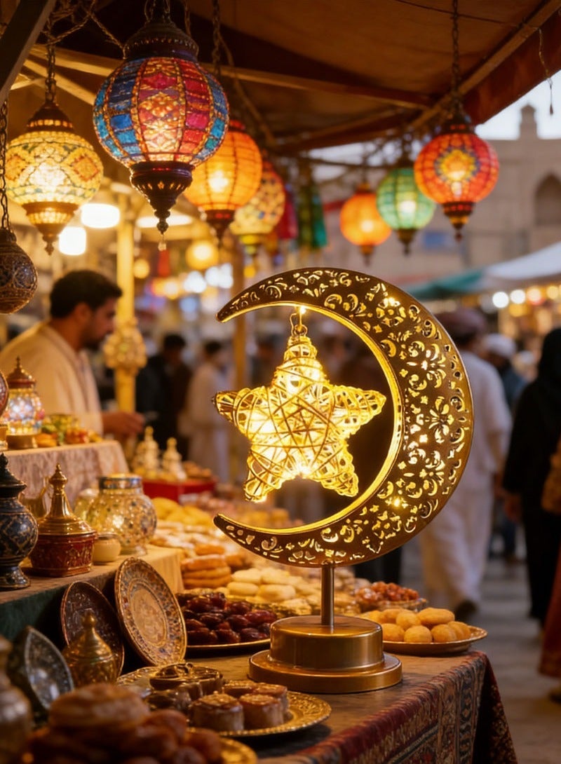 GZYIZHOU Ramadan Lights , Moon & Star Table Lamp - Warm White Ramadan Decorations for Home Iftar Gatherings, Festive Islamic Desktop Decor - Image 4