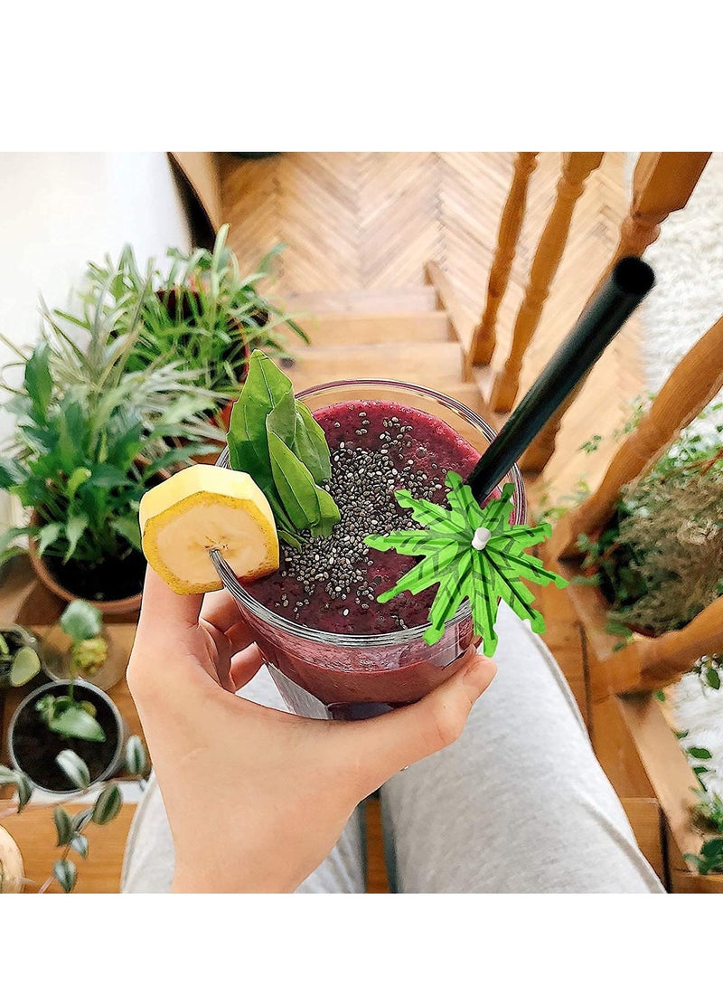 SOLARAE Toothpicks Paper Umbrellas Tropical Coconut Palm Tree Bamboo Handmade Cocktail Parasol Sticks for Decorations Hawaii Party Decoration 50 Pieces Green - Image 2