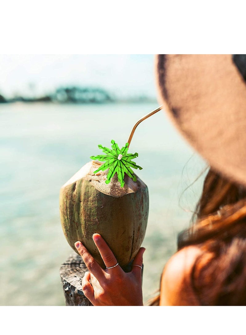 SOLARAE Toothpicks Paper Umbrellas Tropical Coconut Palm Tree Bamboo Handmade Cocktail Parasol Sticks for Decorations Hawaii Party Decoration 50 Pieces Green - Image 4
