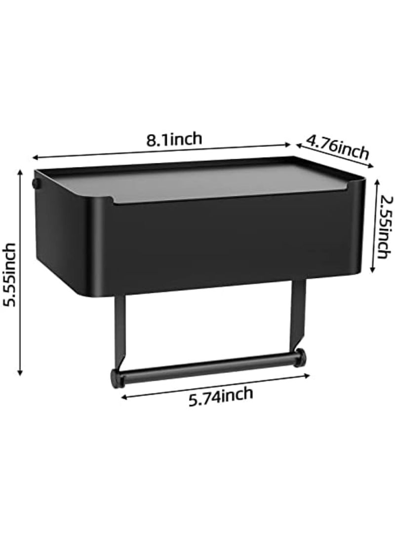 SYOSI Toilet Paper Holder with Shelf, Flushable Wipes Dispenser Fits for Bathroom Wipe Storage, Keep Your Wipes Hidden Out of Sight - Stainless Steel Wall Mount Organizer (Matte Black) - Image 2