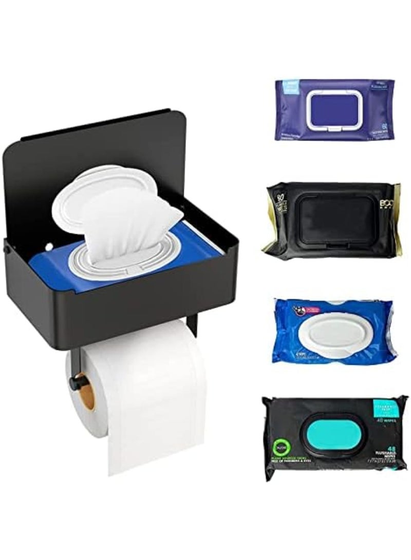 SYOSI Toilet Paper Holder with Shelf, Flushable Wipes Dispenser Fits for Bathroom Wipe Storage, Keep Your Wipes Hidden Out of Sight - Stainless Steel Wall Mount Organizer (Matte Black) - Image 4