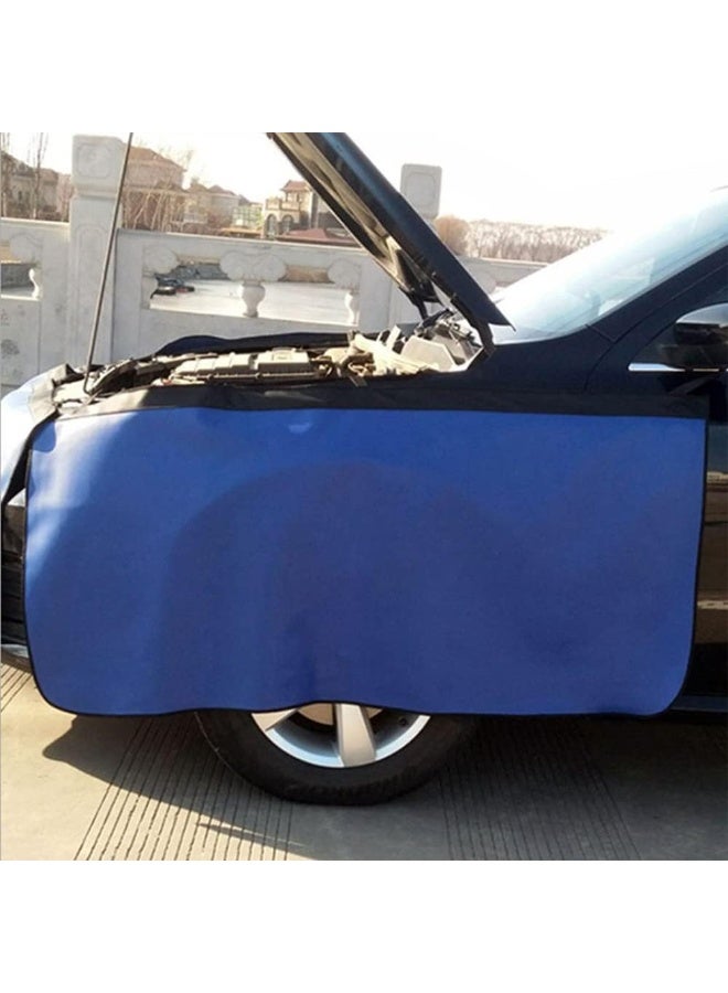 3Pcs Magnetic Fender Cover with Magnets and Hooks,PU leather Protective Mat for Repair Automotive Work, Car Fender Wing Mud Guard Cover Soft Padding,Blue110cm×45cm - Image 5