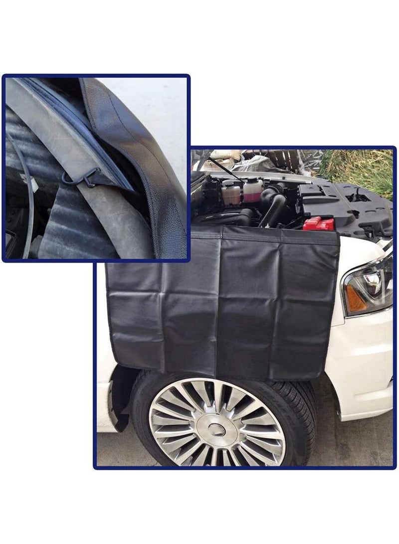 3Pcs Magnetic Fender Cover with Magnets and Hooks,PU leather Protective Mat for Repair Automotive Work, Car Fender Wing Mud Guard Cover Soft Padding,Blue110cm×45cm - Image 3