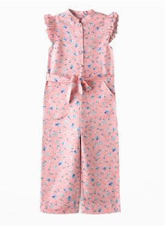 Sunshine Twirls: Girls' Floral Jumpsuit Playful Fun & Easy Style