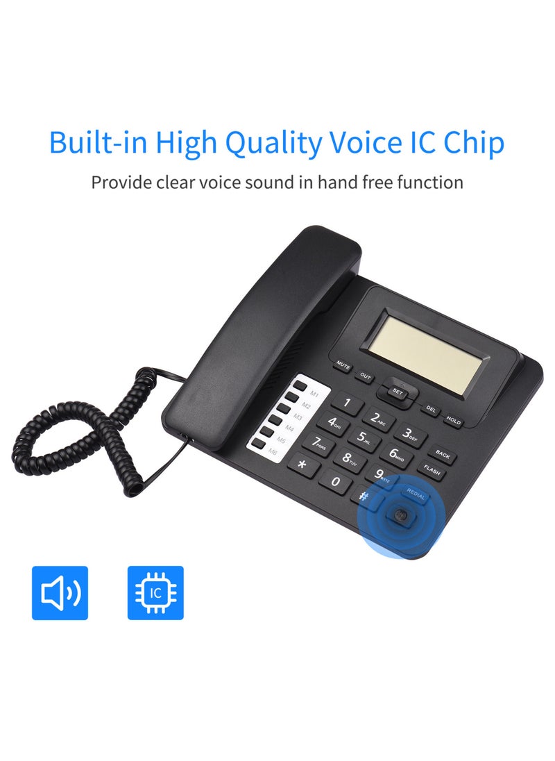Generic - Black Corded Phone Desk Landline Phone Telephone DTMF/FSK Dual System Support Hands-Free/Redial/Flash/Speed Dial/Ring Volume Control Built-in IC Chip High Quality Sound Real-time Date - Image 1