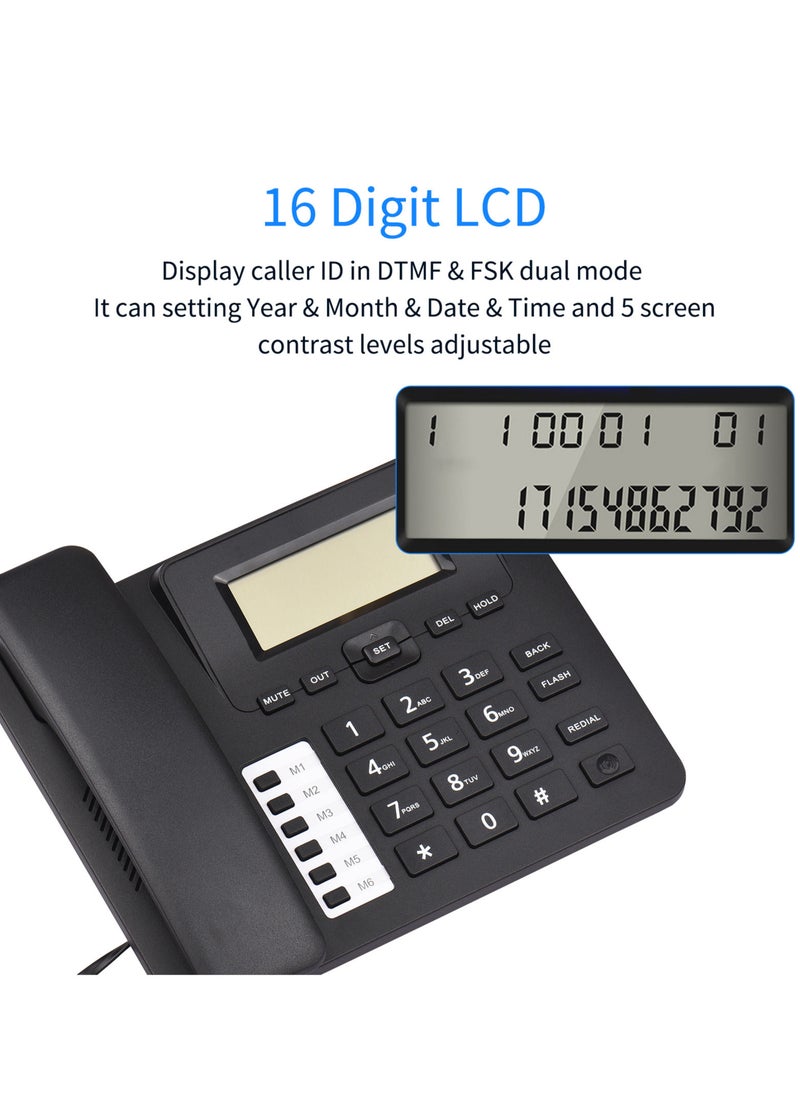 Generic - Black Corded Phone Desk Landline Phone Telephone DTMF/FSK Dual System Support Hands-Free/Redial/Flash/Speed Dial/Ring Volume Control Built-in IC Chip High Quality Sound Real-time Date - Image 1