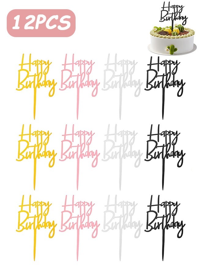 Quantum 12 PCS Happy Birthday Cake Decoration, Acrylic Happy Birthday Cake Topper, Happy Birthday Cake Decorations Cake Stick Decor for Celebrating Birthday Anniversary Party - Image 1