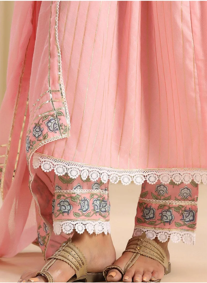 آي شين Women Peach cotton Dobby Kurta set with Dupatta