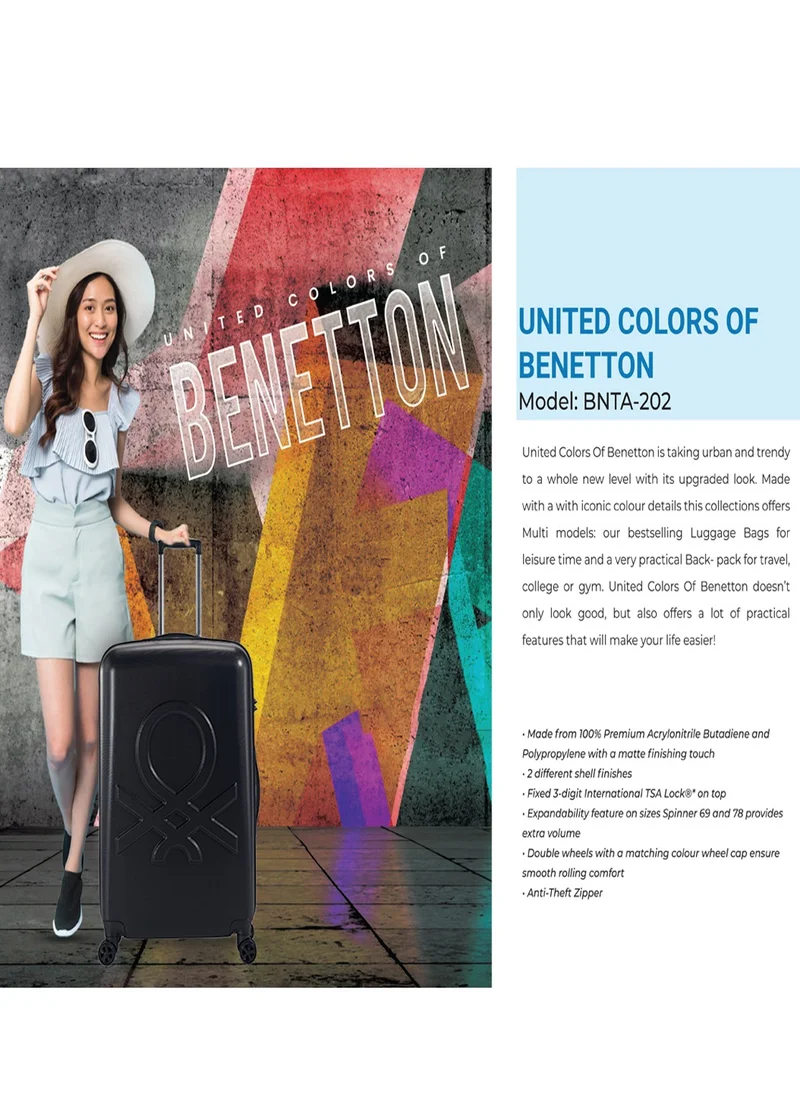 UNITED COLORS OF BENETTON BNTA-202 Set of 2 Luggage with TSA Lock | Material- Acrylonitrile Butadiene Styrene| Adjustable Trolley Handle | Smooth Dual Wheels 360degree rotation | 20/28 inch | Black