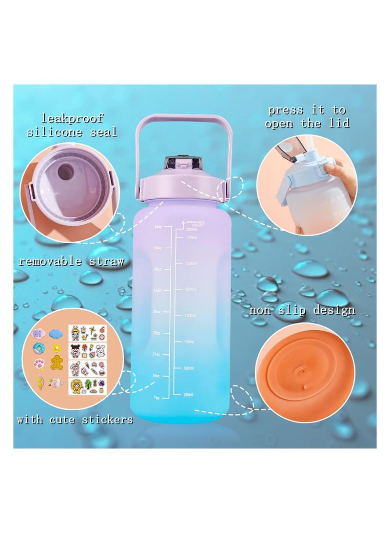 2L Water Bottle with Straw, Large Water Bottle,Leakproof Drinking Bottle, Plastic Fitness Sport Bottle  - Image 3
