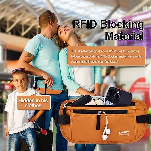 DAITET RFID Blocking Money Belt for Men Women, Slim Fanny Pack for Travel，Running,Conceal Waist Wallet for Passport Holder,Phone,Cash(Brown Orange) - Image 2