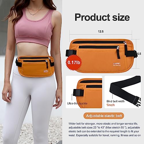 DAITET RFID Blocking Money Belt for Men Women, Slim Fanny Pack for Travel，Running,Conceal Waist Wallet for Passport Holder,Phone,Cash(Brown Orange) - Image 3