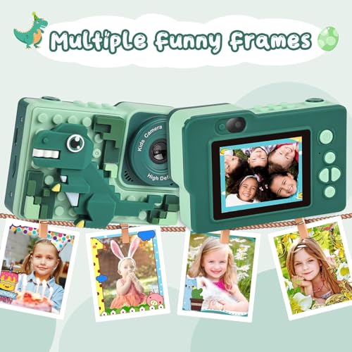 BLiSS HUES Digital Mini Camera for Kids (Ages 3-12) – Fun Unicorn Silicone Cover, Perfect Toy for Boys & Girls (Dino Blocks-Green) - Image 5