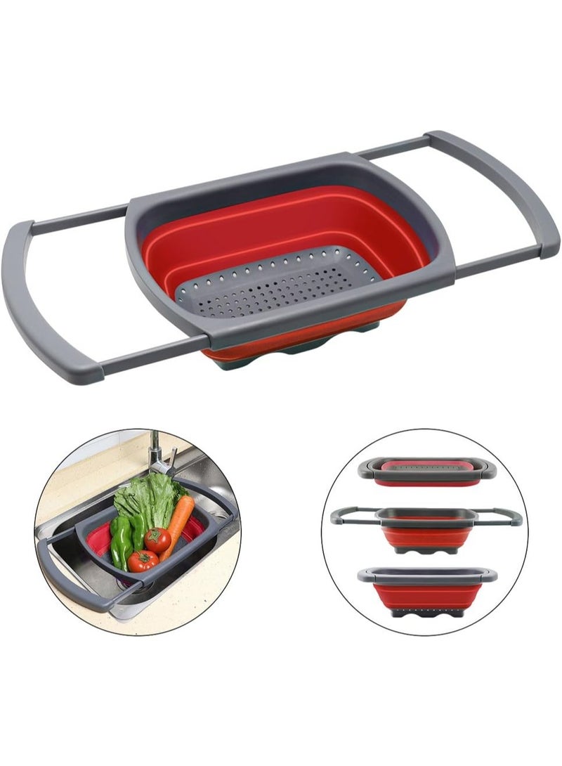 Foldable silicone colander with handle for the sink, a strainer for vegetables, pasta, meat, and fruits, practical and durable expandable design, easy to use and environmentally safe - plastic kitchen food strainer, foldable, for vegetables and fruits - strainer and dryer - food strainer basket with expandable handles over the sink for the kitchen, fruits, and vegetables for straining food and drying dishes (various colors) - Image 4