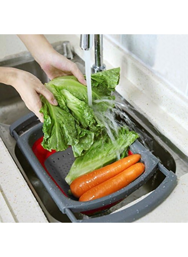 Foldable silicone colander with handle for the sink, a strainer for vegetables, pasta, meat, and fruits, practical and durable expandable design, easy to use and environmentally safe - plastic kitchen food strainer, foldable, for vegetables and fruits - strainer and dryer - food strainer basket with expandable handles over the sink for the kitchen, fruits, and vegetables for straining food and drying dishes (various colors) - Image 3