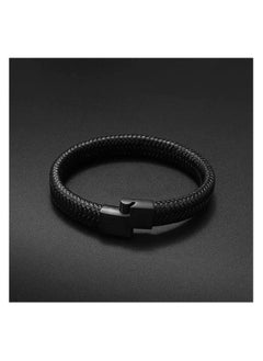 MARIO DRAFTS Men's Braided Leather Bracelet, Magnetic Clasp, Black, Fashion Bangle  - Image 2