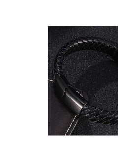 MARIO DRAFTS Men's Braided Leather Bracelet, Magnetic Clasp, Black, Fashion Bangle  - Image 3