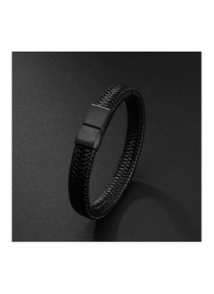 MARIO DRAFTS Men's Braided Leather Bracelet, Magnetic Clasp, Black, Fashion Bangle  - Image 4