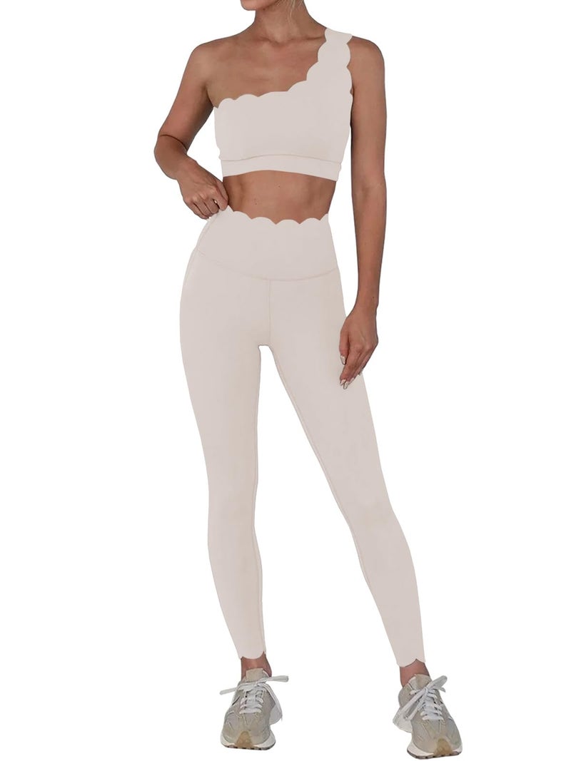 Fisoew Workout Sets for Women 2 Piece High Waisted Leggings with One Shoulder Stretchy Sports Bra Gym Tracksuits - Image 1