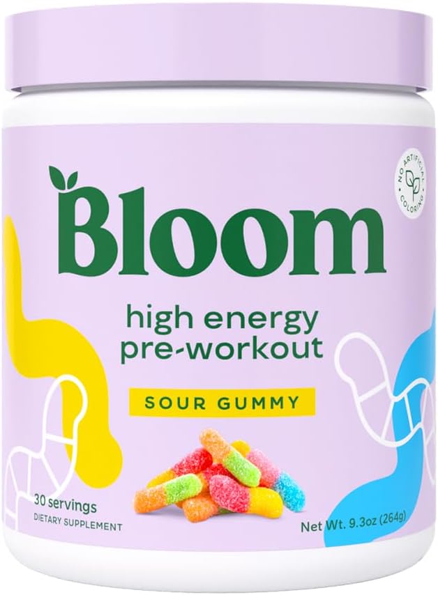 Bloom Nutrition High Energy Pre Workout Powder Amino Energy with Beta Alanine Ginseng  L Tyrosine Natural Caffeine Powder from Green Tea Extract Sugar Free  Keto Drink Mix Sour Gummy - Image 1