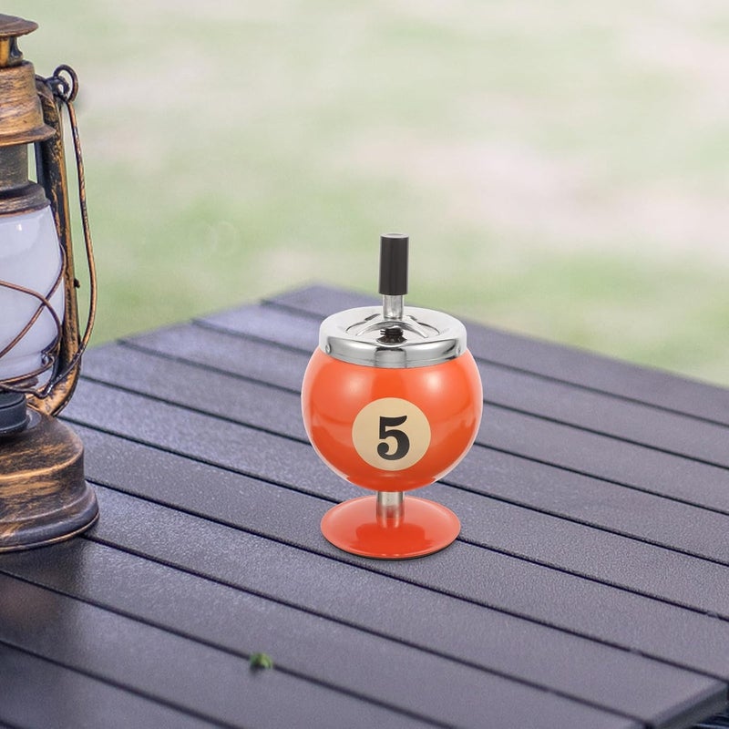 Automatic Extinguishing Ashtray Metal Ash Holder, Orange Retro Indoor Desktop Windproof Push-down Ashtray for Home and Office Smoking Use - Image 3