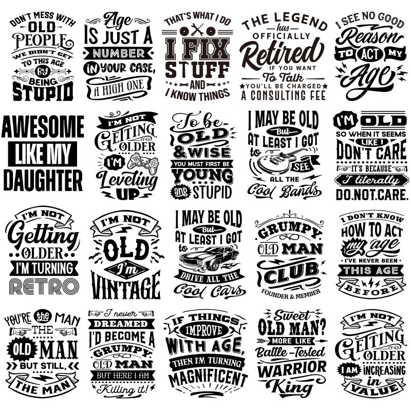 Dazoratix Retro Iron on Transfers - 20 PCs Old Man Ready to Press Vintage Black White Heat Transfer Stickers Washable Patches for Father T-Shirts Hat Appliques Bag Decals DIY Craft Clothes Decorations - Image 2
