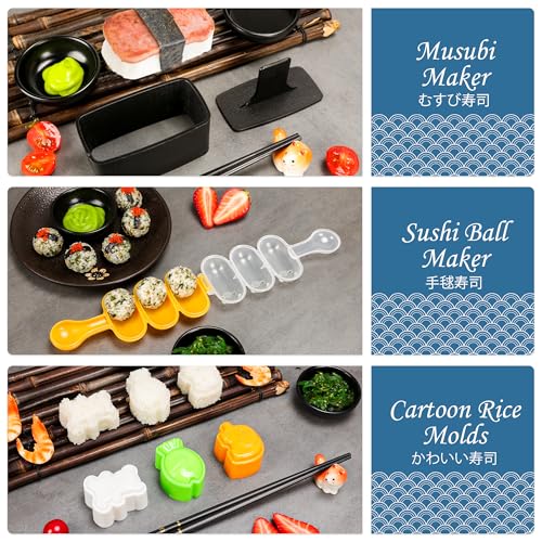 FUNGYAND Sushi Making Kit, 32-in-1 Complete Set with Bazooka Roller, Nigiri & Musubi Presses, Bamboo Mats, Knife, Peeler, Animal Rice Molds, Chopsticks & More – Perfect for Family Fun - Image 4