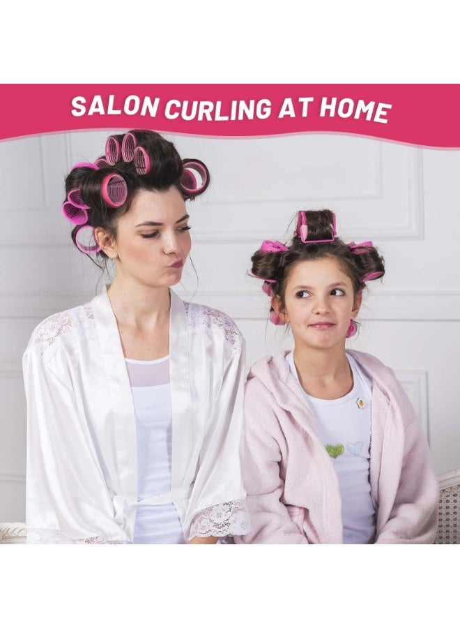 Rollers Hair Curlers, 24Pcs Set(12Pcs Jumbo Large Hair Rollers and 12 Pcs Hair Clips) for Long Thick Hair Volume,Self Grip Cling Sticky Curling Tools Salon Hairdressing Curlers Pink - Image 1