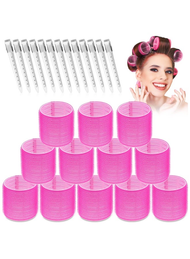 Rollers Hair Curlers, 24Pcs Set(12Pcs Jumbo Large Hair Rollers and 12 Pcs Hair Clips) for Long Thick Hair Volume,Self Grip Cling Sticky Curling Tools Salon Hairdressing Curlers Pink - Image 3